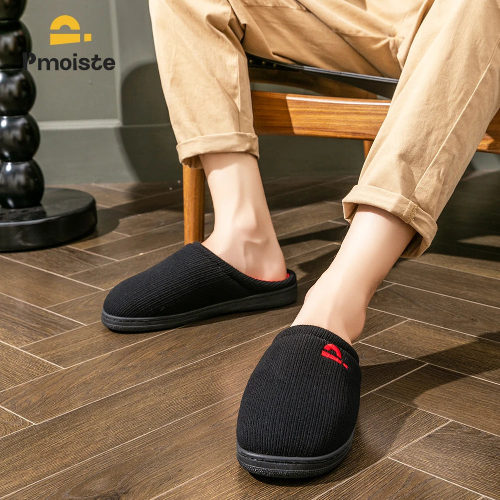 Knitted Embroidered Indoor Slippers For Men With Memory Foam