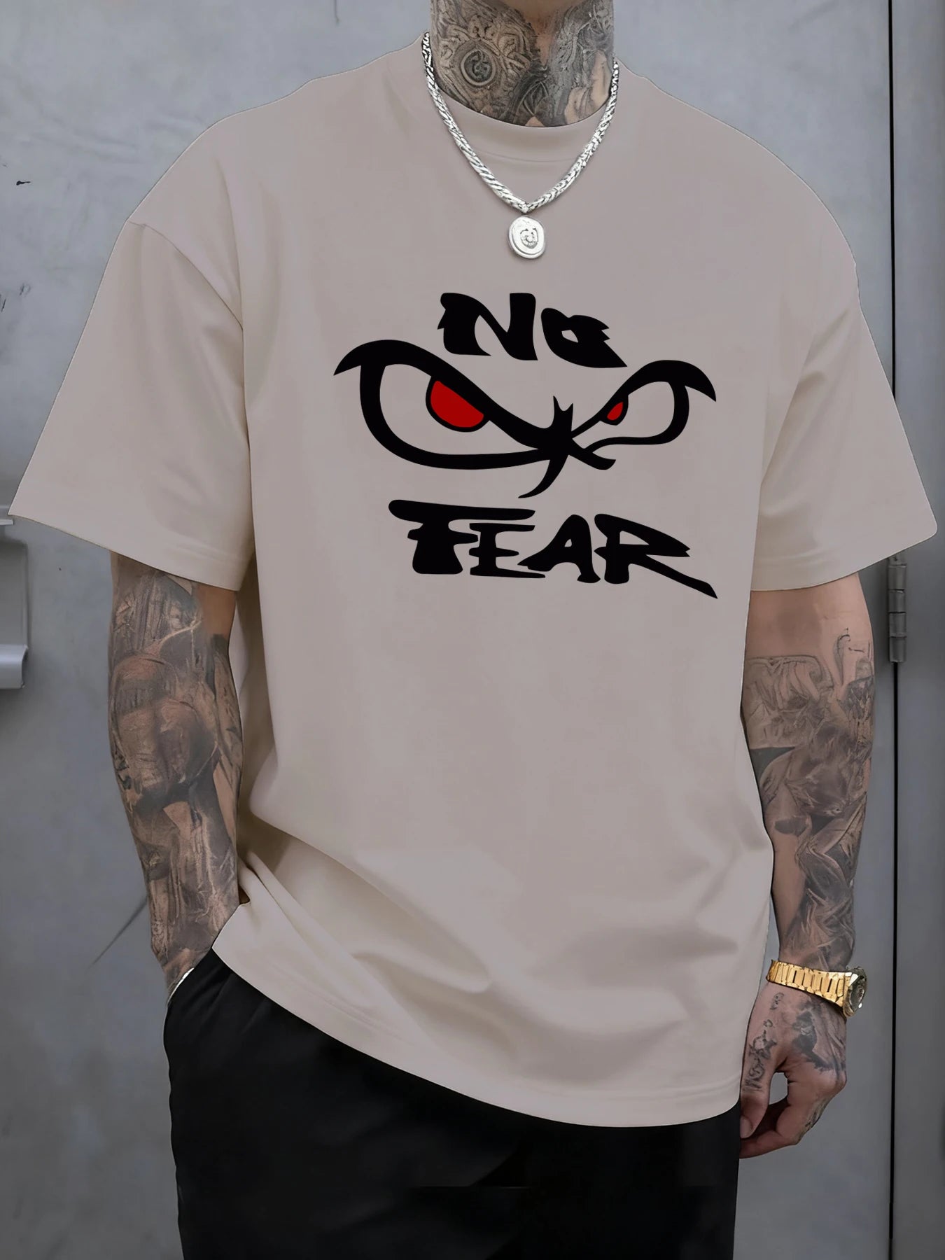 No Fear Determined Gaze Print Mens T-Shirts Cotton Fashion Short Sleeve Oversized Soft Sports Clothes Summer Casual T Shirt