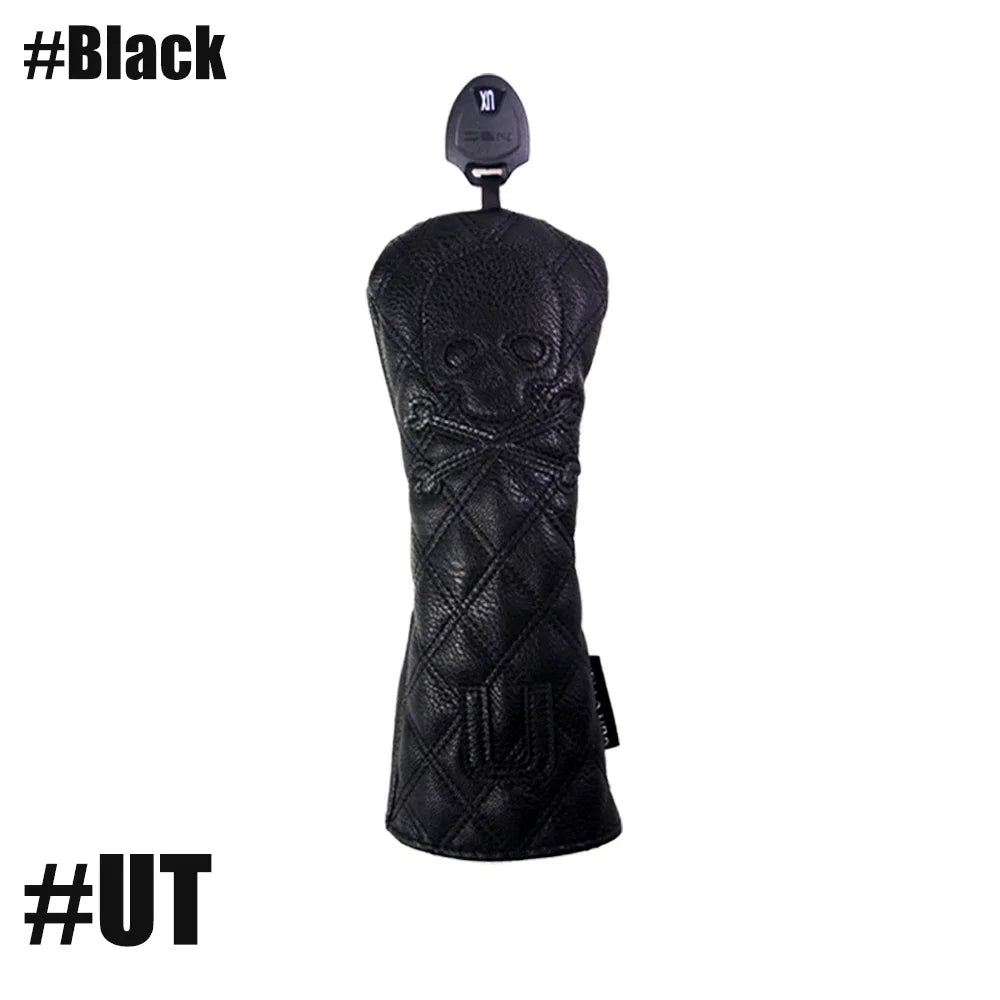 GLOOF Golf Skull Skeleton Head Cover Golf Club Black Leather cover set Fits Driver Fairway Wood Hybrid Golf supplies