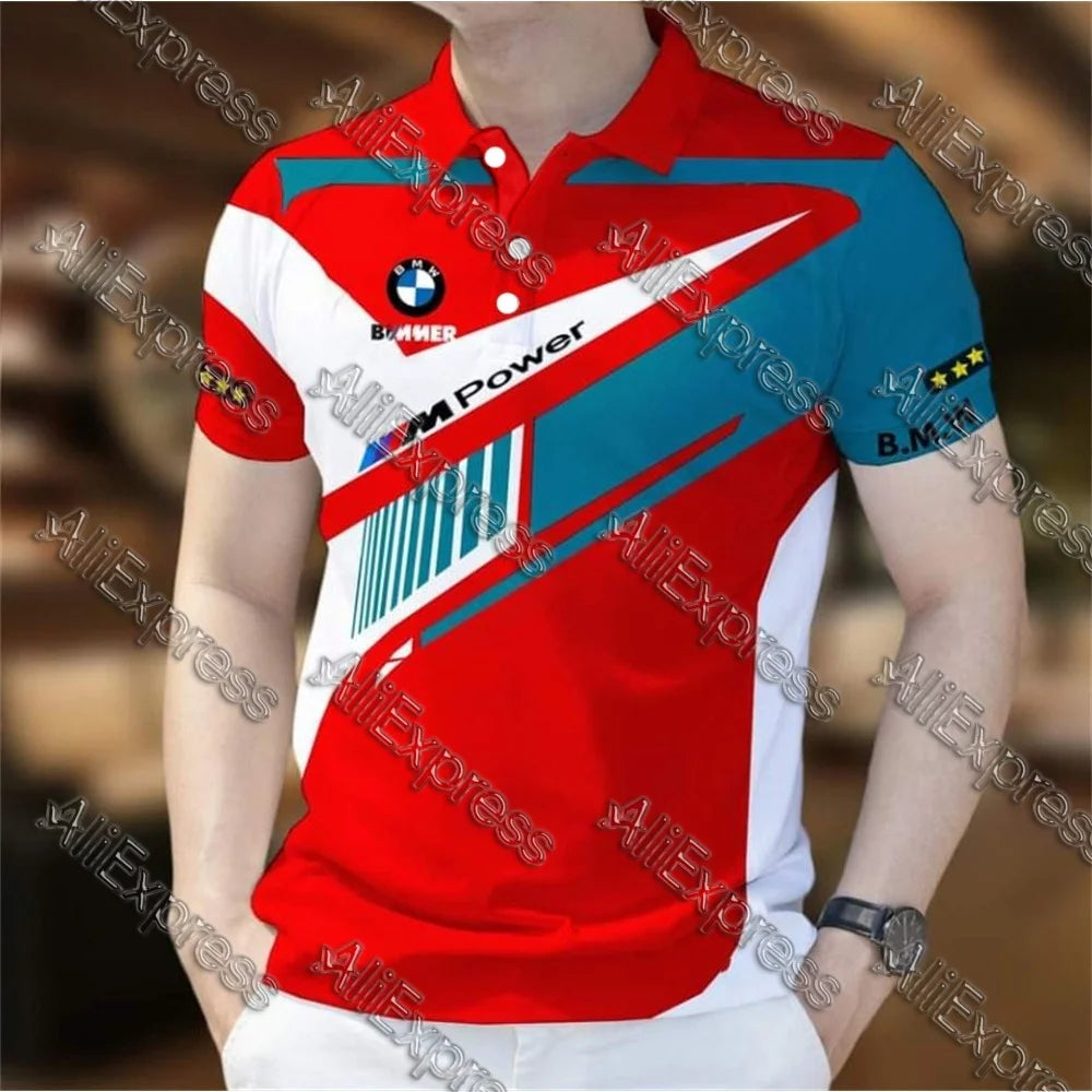 Summer BMW Men's Loose Fashion Short Sleeve Quick Drying Polo Shirt Motorcycle Racing Motogp Cycling Suit Lapel T-Shirt for Men
