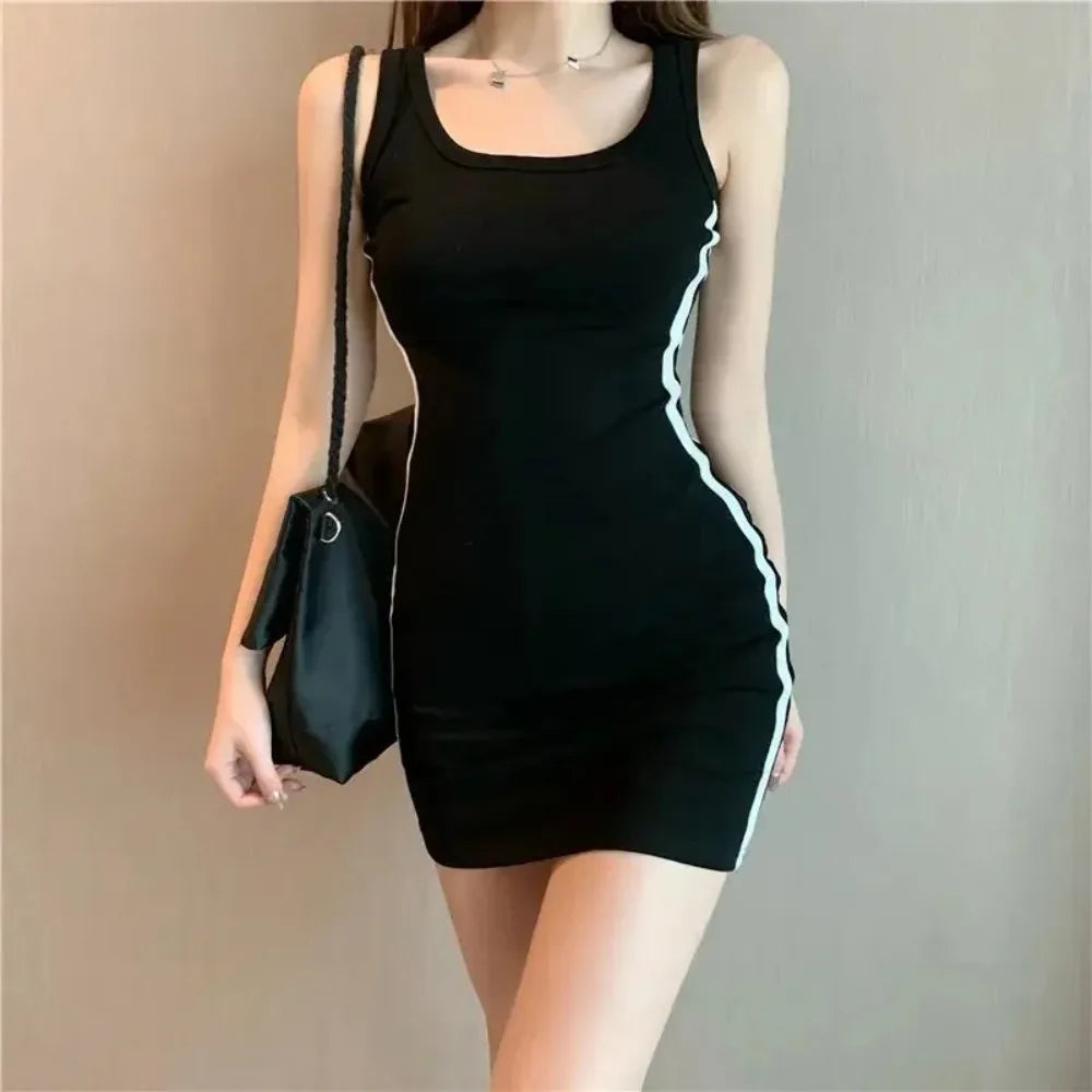 Summer Women Casual Sheath Dress Lady Spaghetti Strap Sleeveless Sexy Stretch Slim Dress Vestidos