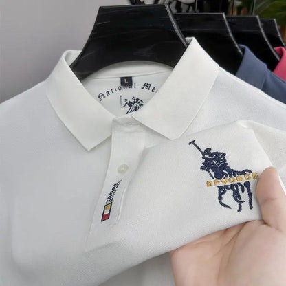 Men's Long Sleeve Polo Shirt Polyester Knit With Horse Embroidery