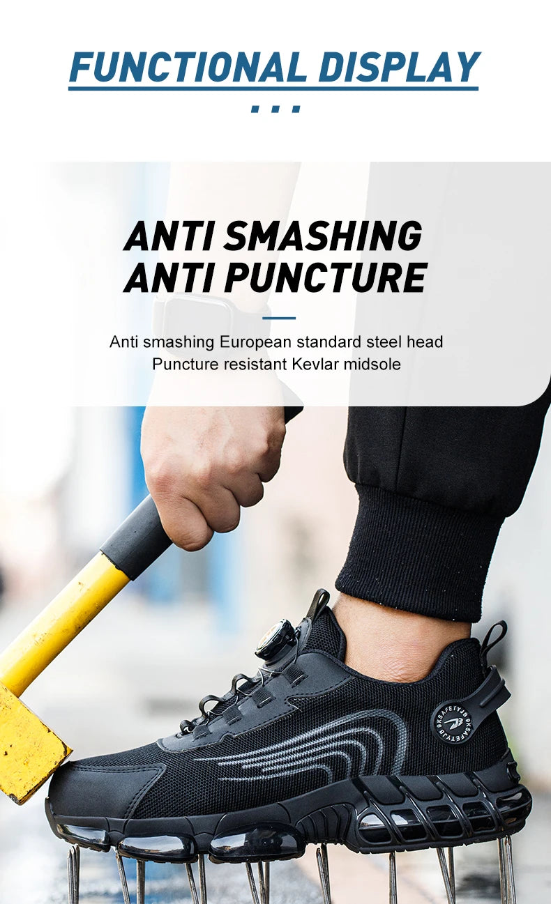 Rotating Button Safety Shoes Men For Work Sneakers Shoes Anti smash Puncture-Proof Protective Men Shoes Steel Toe Work Boots