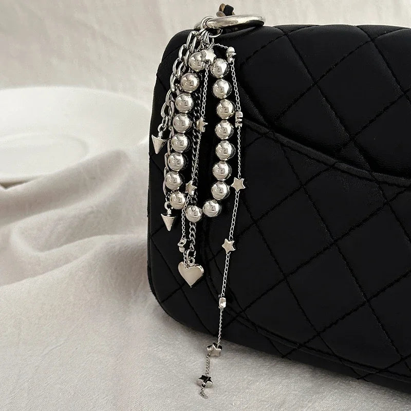 2025 New Pearl Beadeds Chain Keychain Ccb Peach Heart Bead Bag Chain Pendant Jewelry Accessories Daily Wear Keychain Gifts