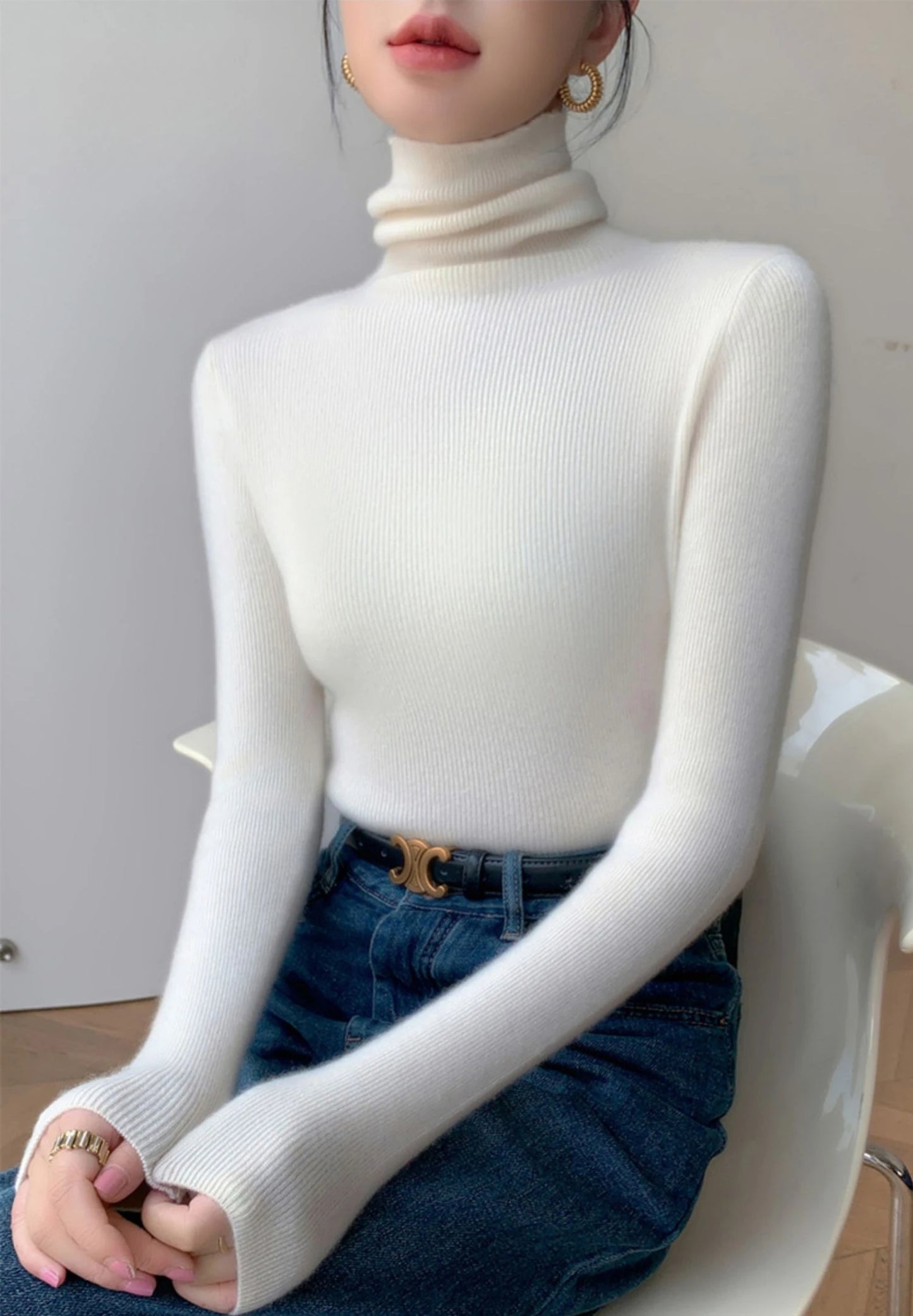 Women Long Sleeve Knitted Pullover Solid Casual Slim Sweater 2025 Autumn Winter Turtleneck Warm Jumper Simple Base Layer Top