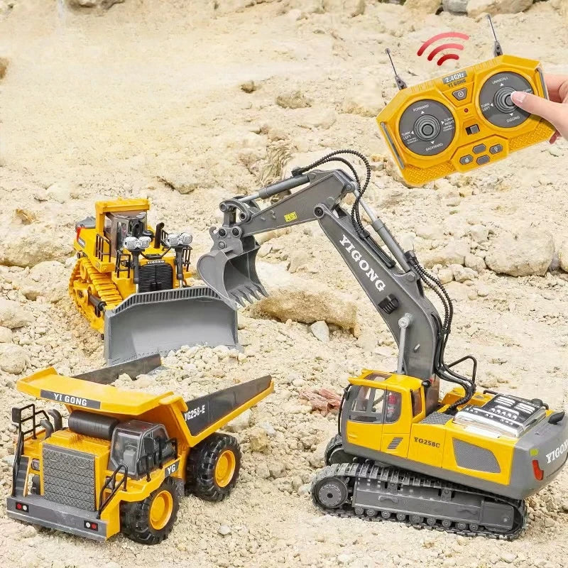 Remote Control Excavator Toy for Kids -2.4Ghz RC Construction Vehicle Truck Toy with Alloy Metal Cap, Light&Sound