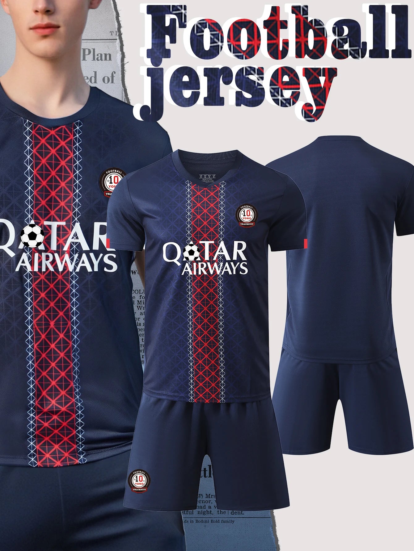 Men's Casual Sports Football Uniform round Neck Top with Fashionable Breathable Shorts Comfortable Football Suit Set