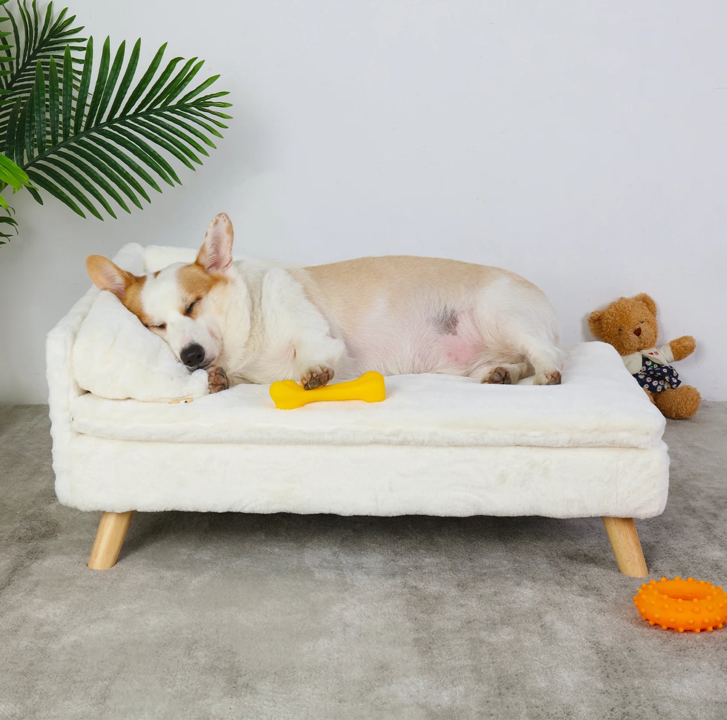 Elevated Pet Bed – Nordic Wooden Stool Bed with Cozy Pad, Waterproof Pet Sofa