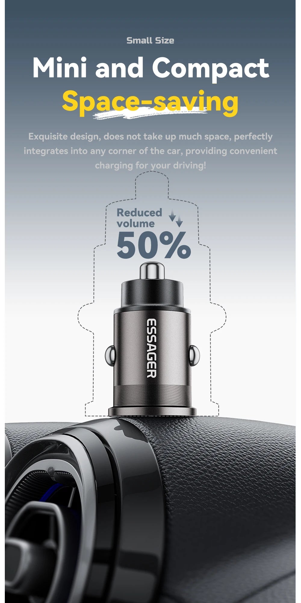 Essager 45W Mini USB Car Charger QC 3.0 PD 3.0 SCP AFC USB Type C Car Mobile Phone Charger For iPhone Huawei Samsung Xiaomi iPad