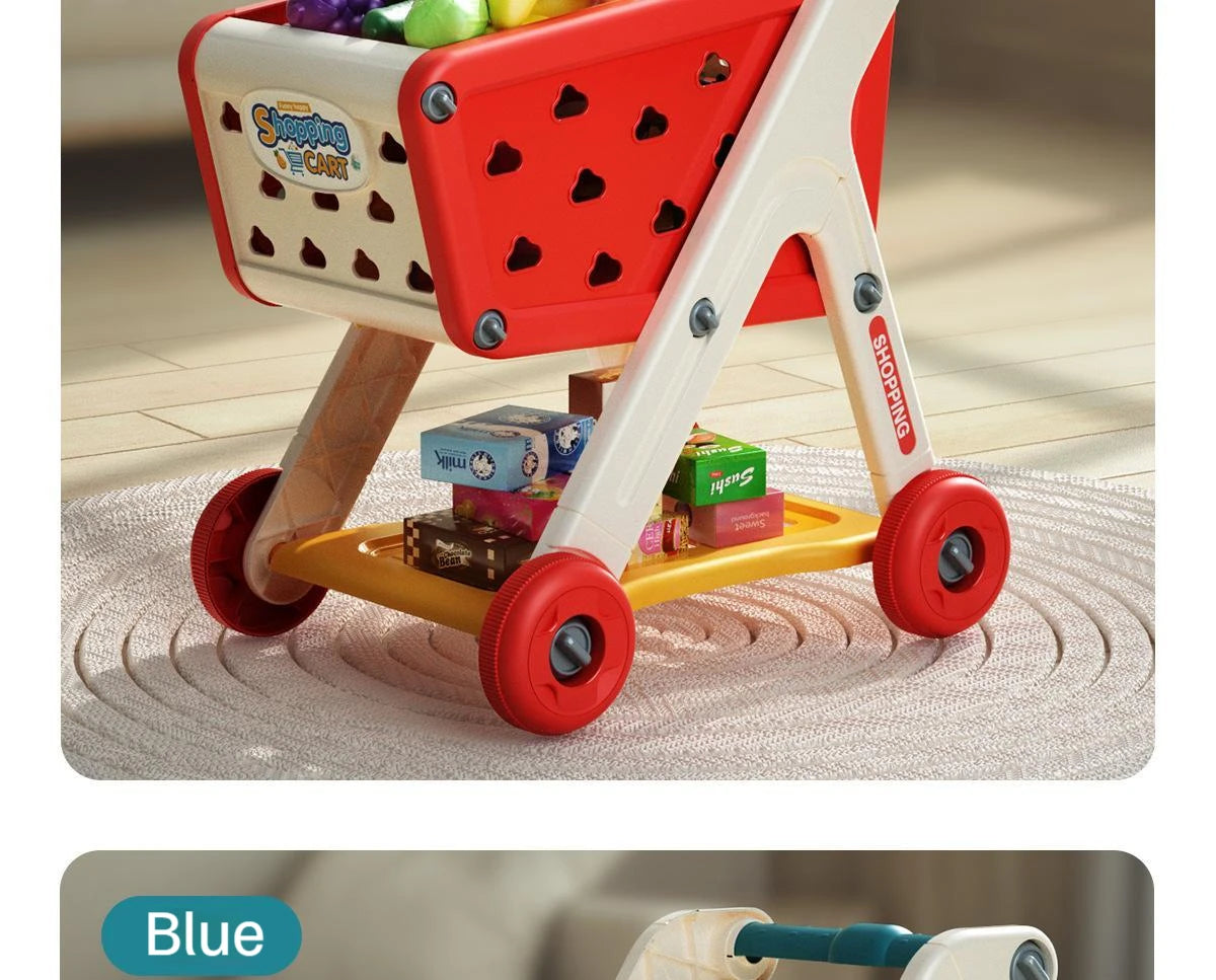 Shopping cart toy baby small trolley children play house fruit cut music kitchen supermarket men and girls Early Education toys