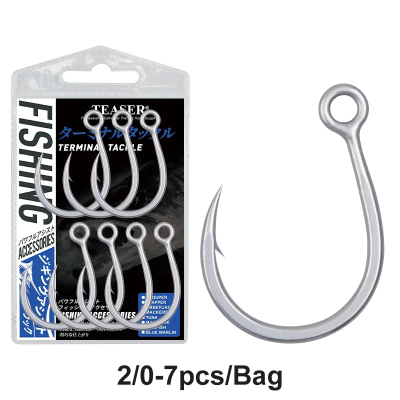TEASER 8091 5X DIABLO Saltwater Popper Fishing Hook 2/0 3/0 4/0 5/0 7/0 Super Rust-proof Fishing Inline Single Heavy Hook