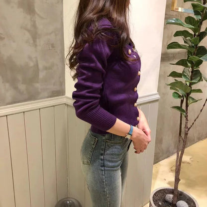 Wool Knit Cardigan Coat For Women Long Sleeve Single Breasted