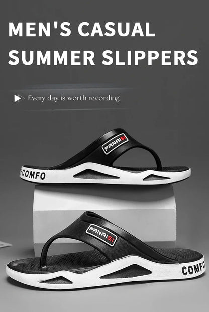 Men's Summer Flip Flops Black PVC Insole Outdoor Beach Sandals
