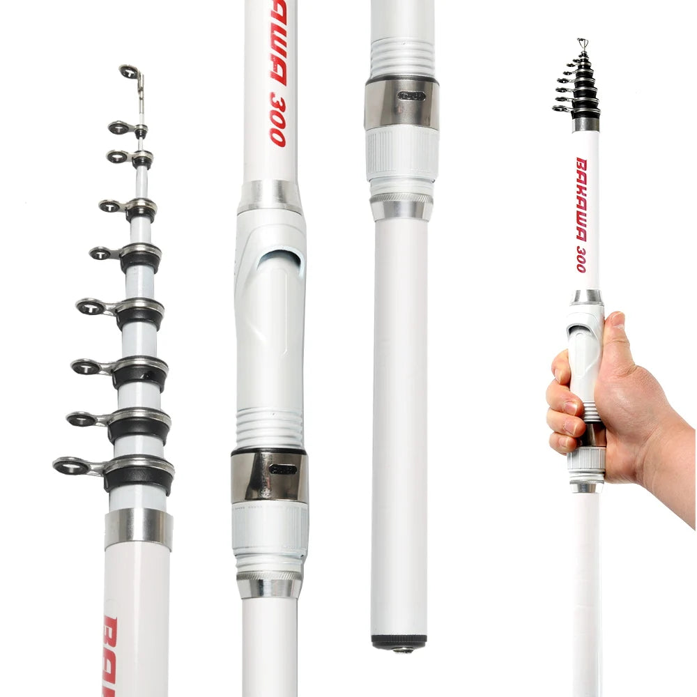 BAKAWA Upgrade 3.0m 2.7m 2.4 2.1m 1.8-1.5M Ultra-light Portable Telescopic Feeder Carbon Fiber Fishing Rod Spinning White New