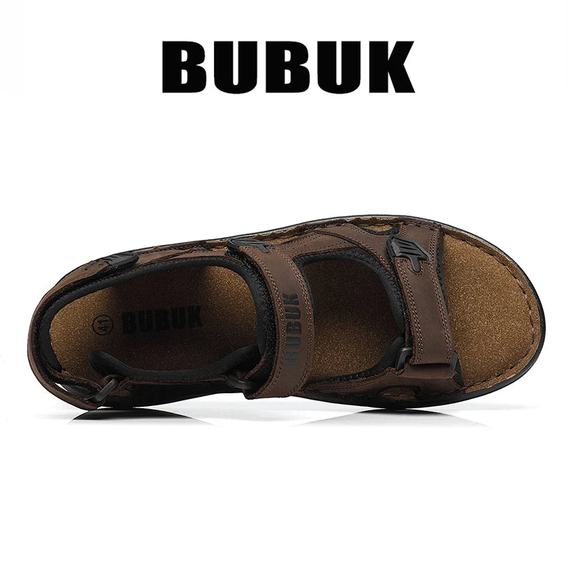 First-Layer Cowhide Men Open-Toe Sandals Non-Slip Outdoor Casual Shoes