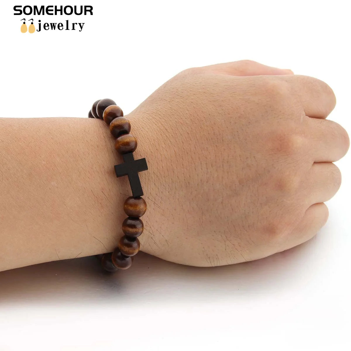 Wood Bead Cross Necklace & Bracelet Set – Religious Accessories for All