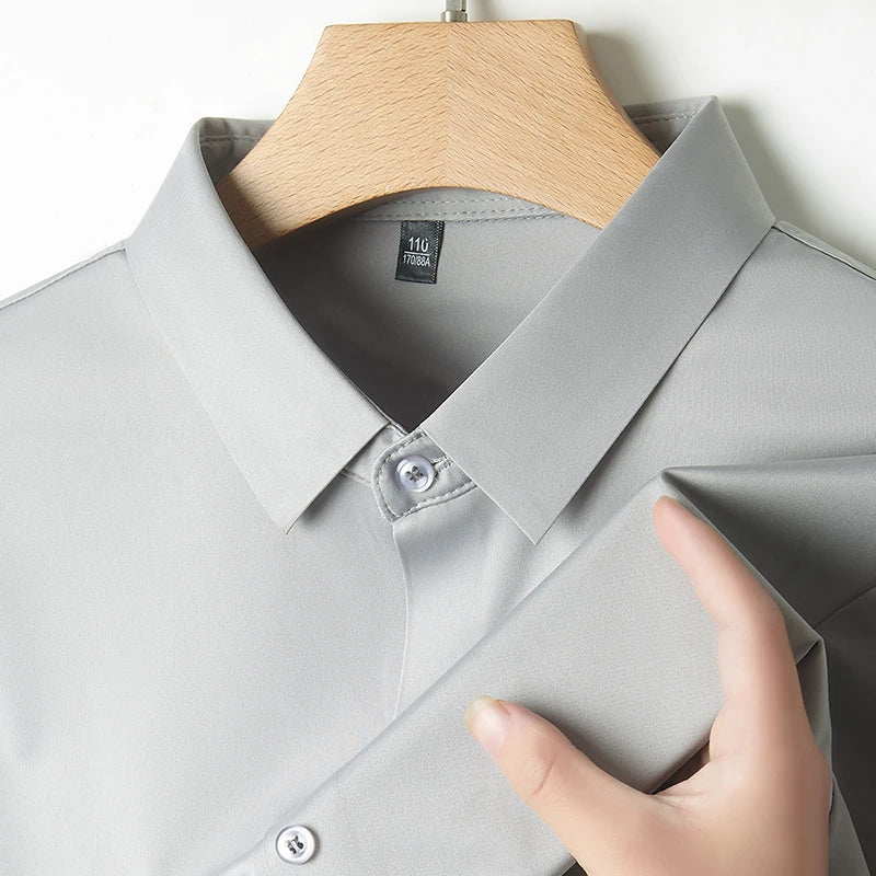 Men's Ultra Stretch Short Sleeve Shirt Business Casual  Breathable Stretchable Abrasion-Resistant Solid Color Short Sleeve Shirt