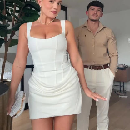 Women Square-Neck Halter Maxi Dress Sleeveless Backless Bodycon