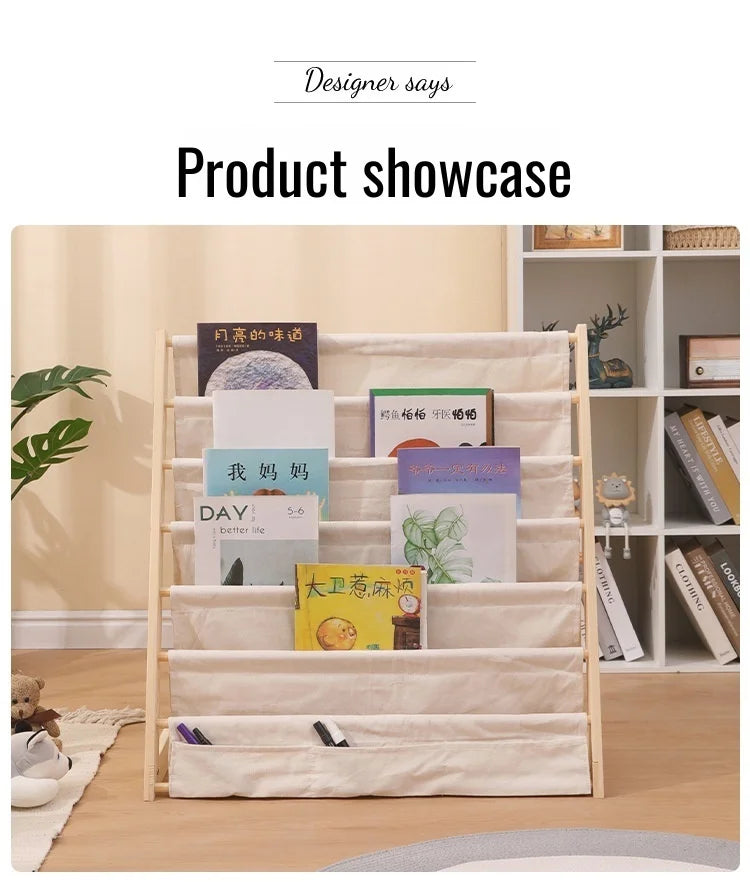 Wooden Movable Kids Bookshelf Multi-Layer Storage Bookcase Floor Standing Reading Shelf for Children's Books & Toys