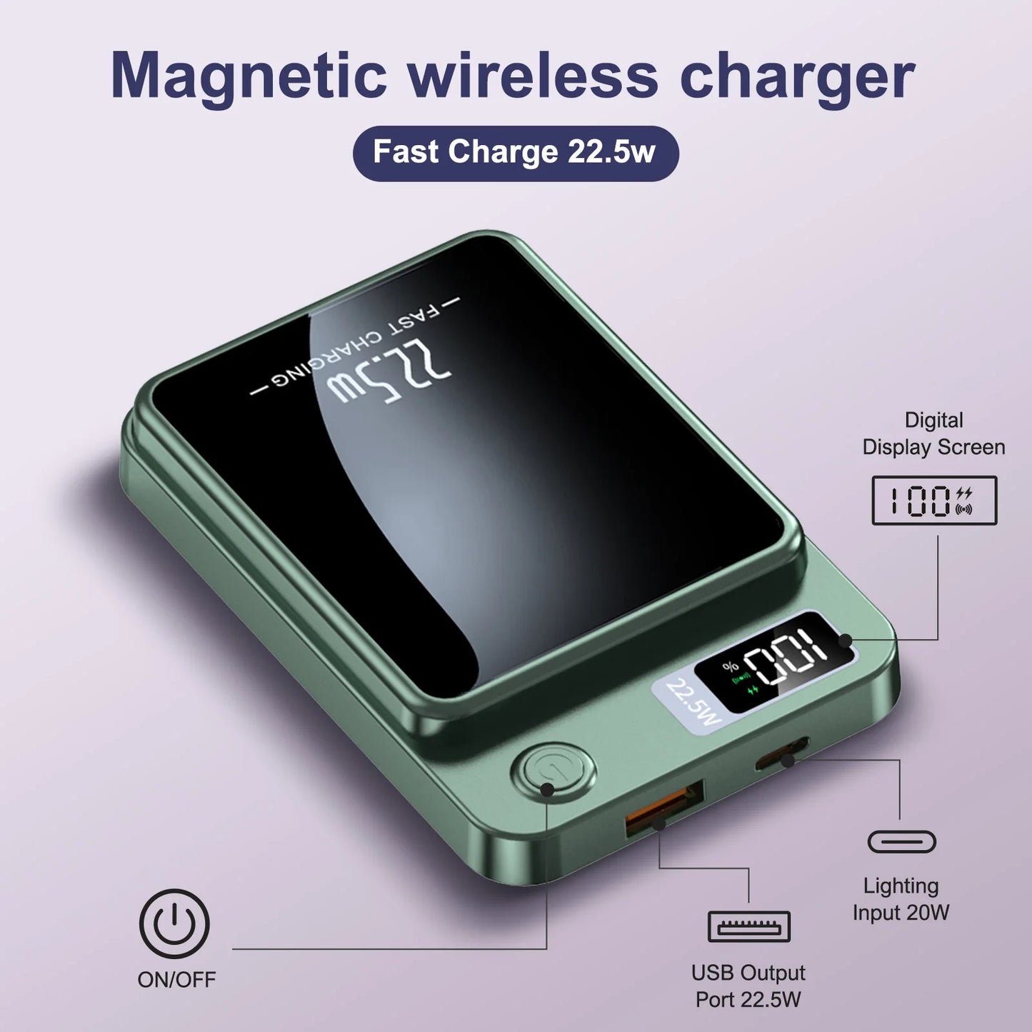 10000mAh Power Bank Magnetic Wireless Charger PD 22.5W Fast Charging for iPhone 15/14/13/12/Pro Max/Pro/Plus/Mini/ AirPods 3/2