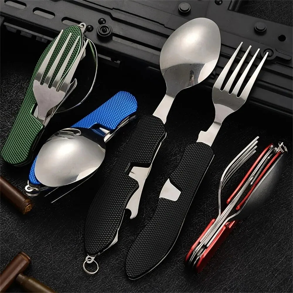 Foldable Camping Utensil Set Stainless Steel Knife Fork Spoon