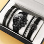 Elegant Leather Watch & Bracelet Set for Men – Fashion Quartz Wristwatch