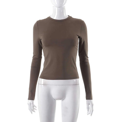 O-Neck Long Sleeve Cropped Top For Women Broadcloth Polyester