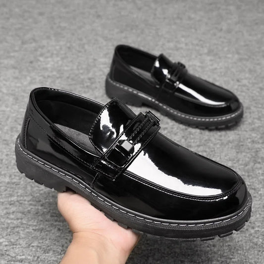 Men's Patent Leather Platform Slip On Loafers Dress Shoes