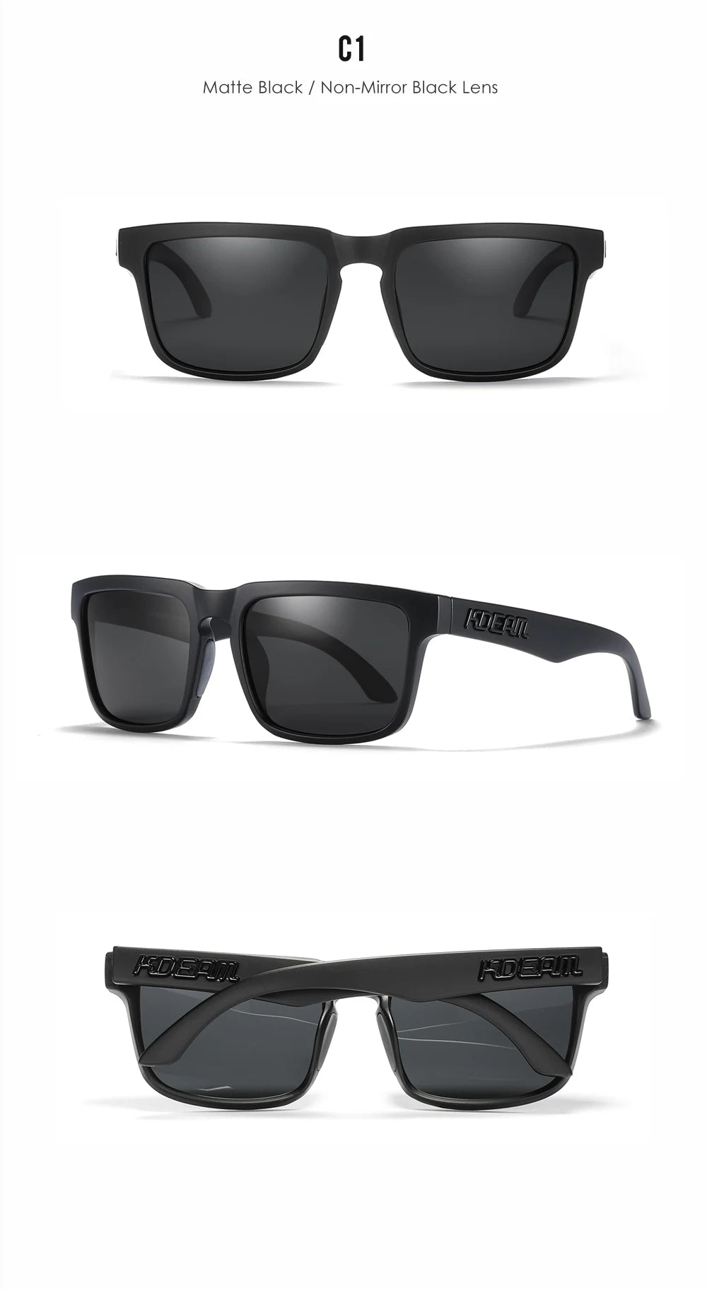 KDEAM Men's Polarized Sunglasses Square Casual Outdoors Sun Glasses Women Unisex Sunglass For Couple With Zipper Case