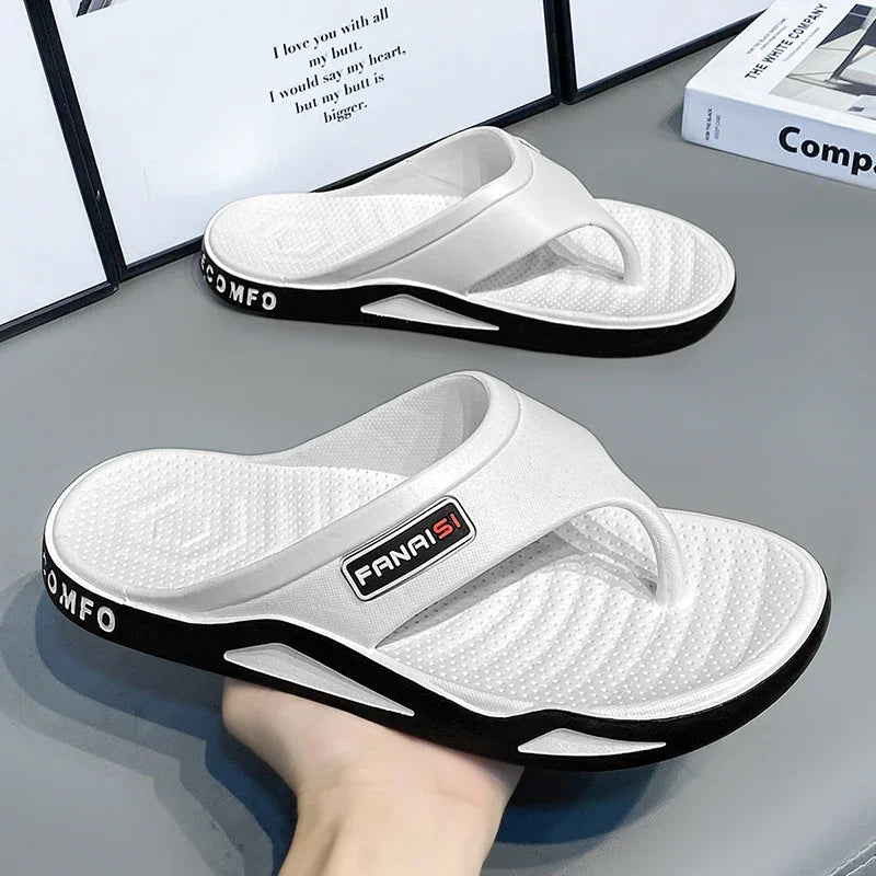 Men's Summer Flip Flops Black PVC Insole Outdoor Beach Sandals