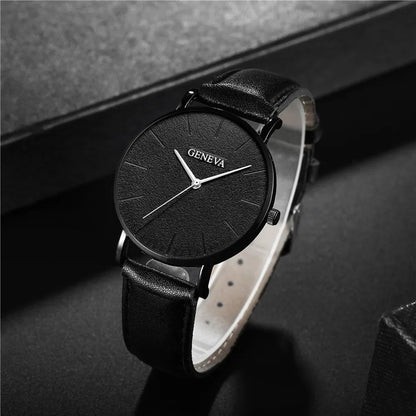 Men’s Stylish Leather Watch & Bracelet Set