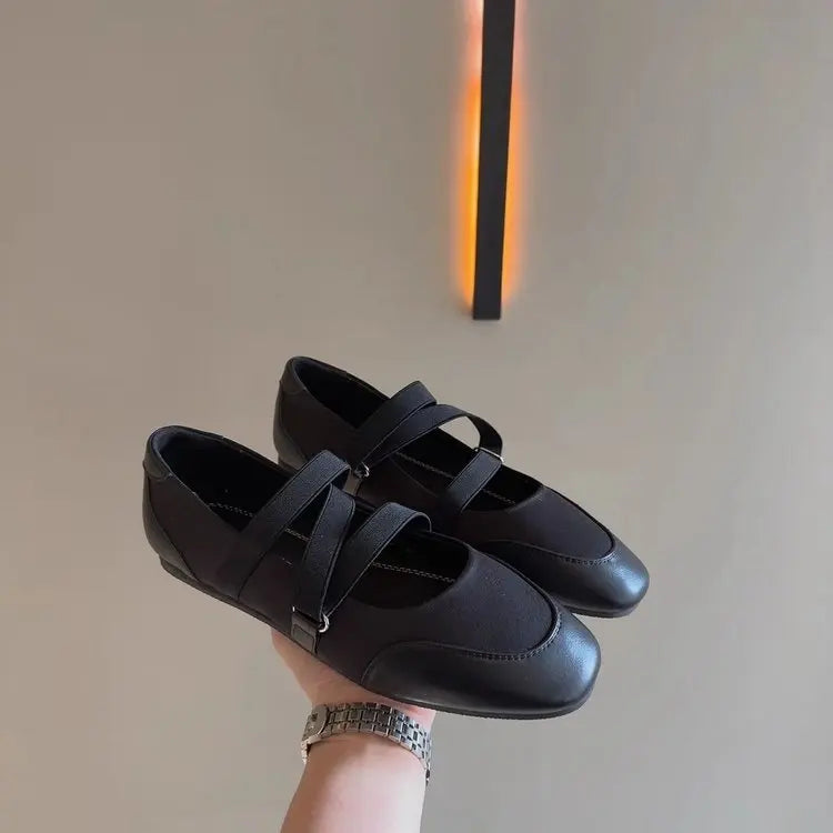 2025 Spring/Fall New Mary Jane Flats - Ballet-Inspired Round-Toe Slip-On Shoes with Elastic Strap, Vintage Work Pumps for Women