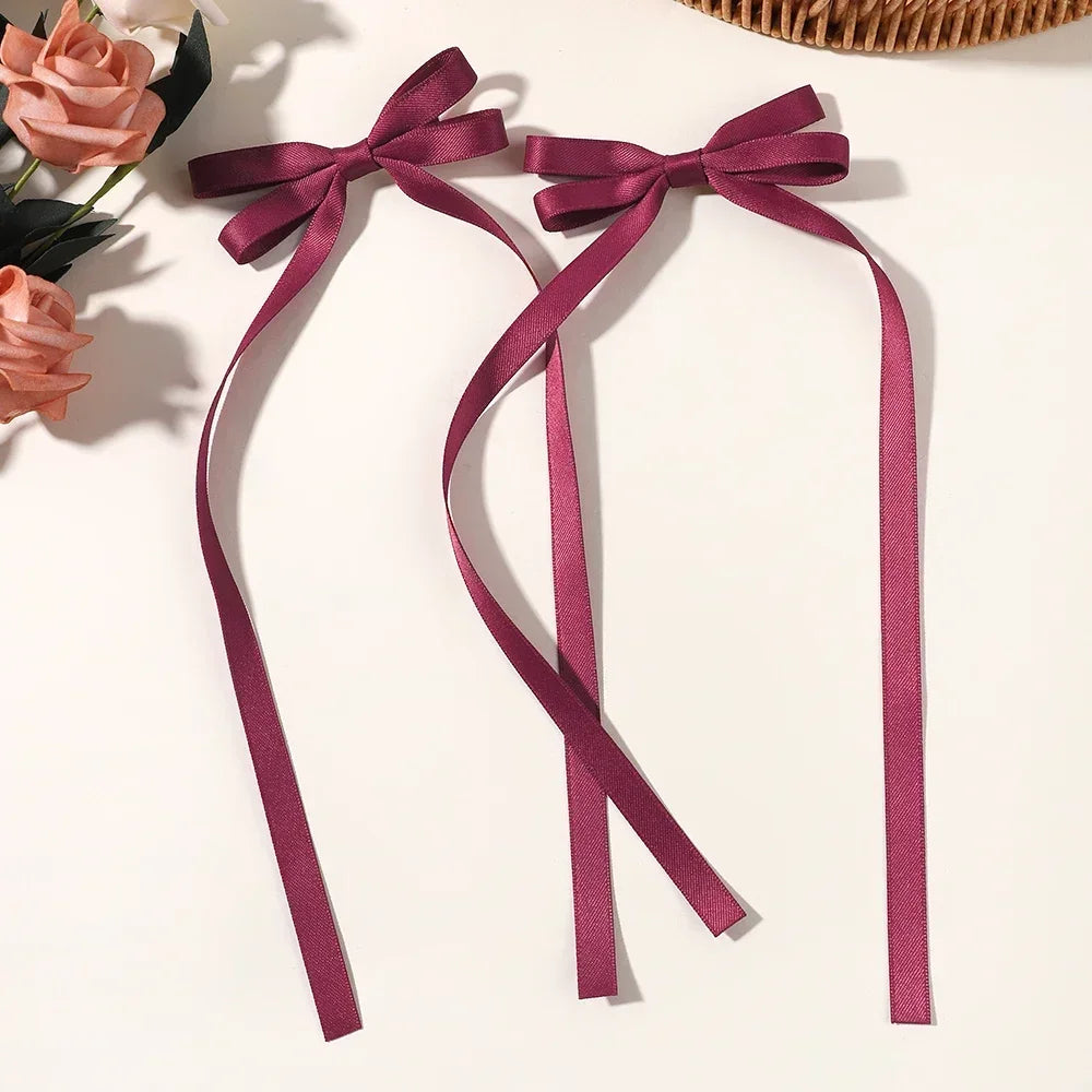 2pcs 2025 New Cute Ribbon Bow Headband Long Tassel Hair Clip Women's Hair Accessories Girls Party Headwear Side Clips Wholesale