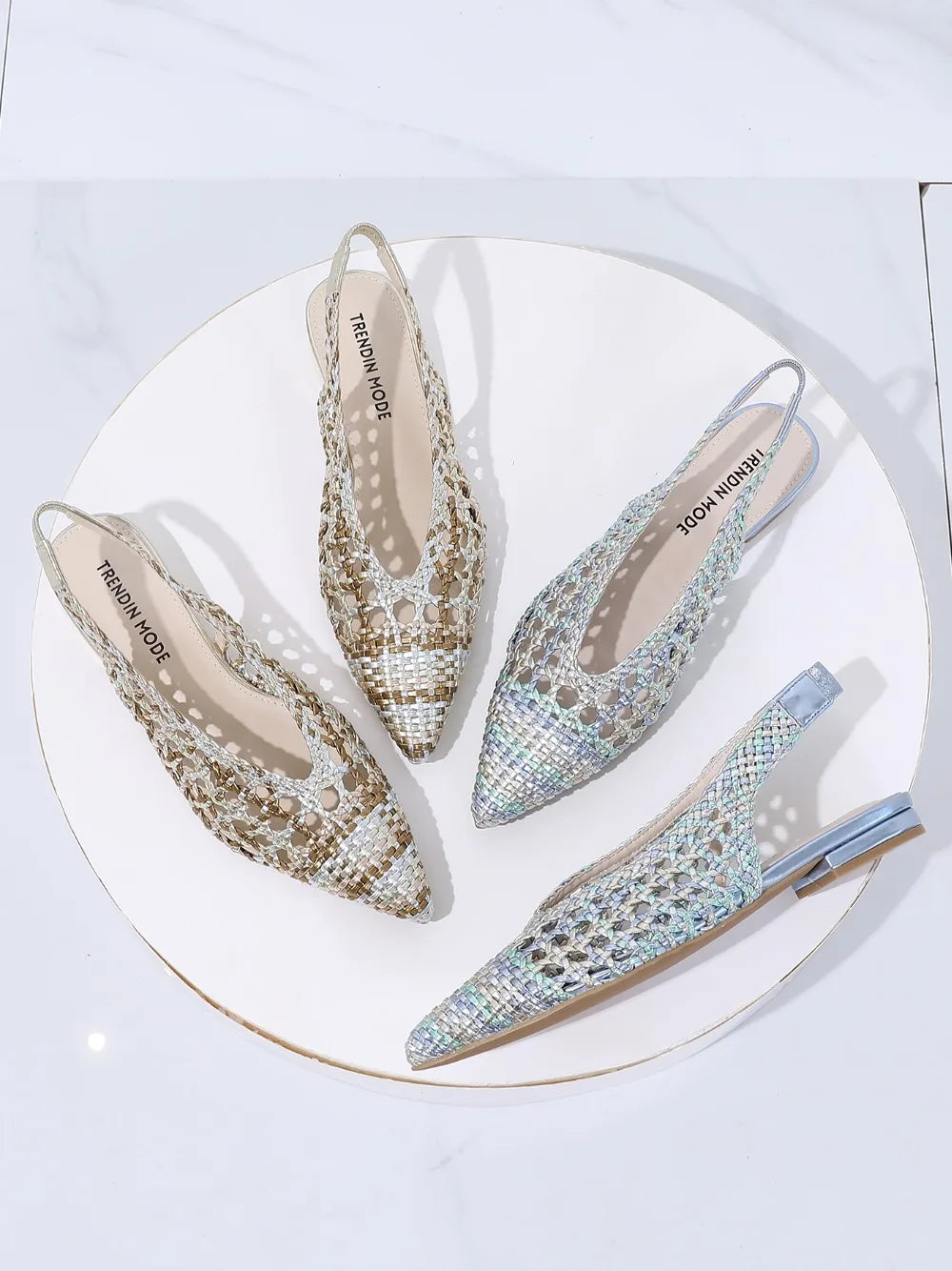 Trendin Mode Women Braided Pointed Toe Slingback Fashion Flat Bottom Elastic Backstrap Sandals