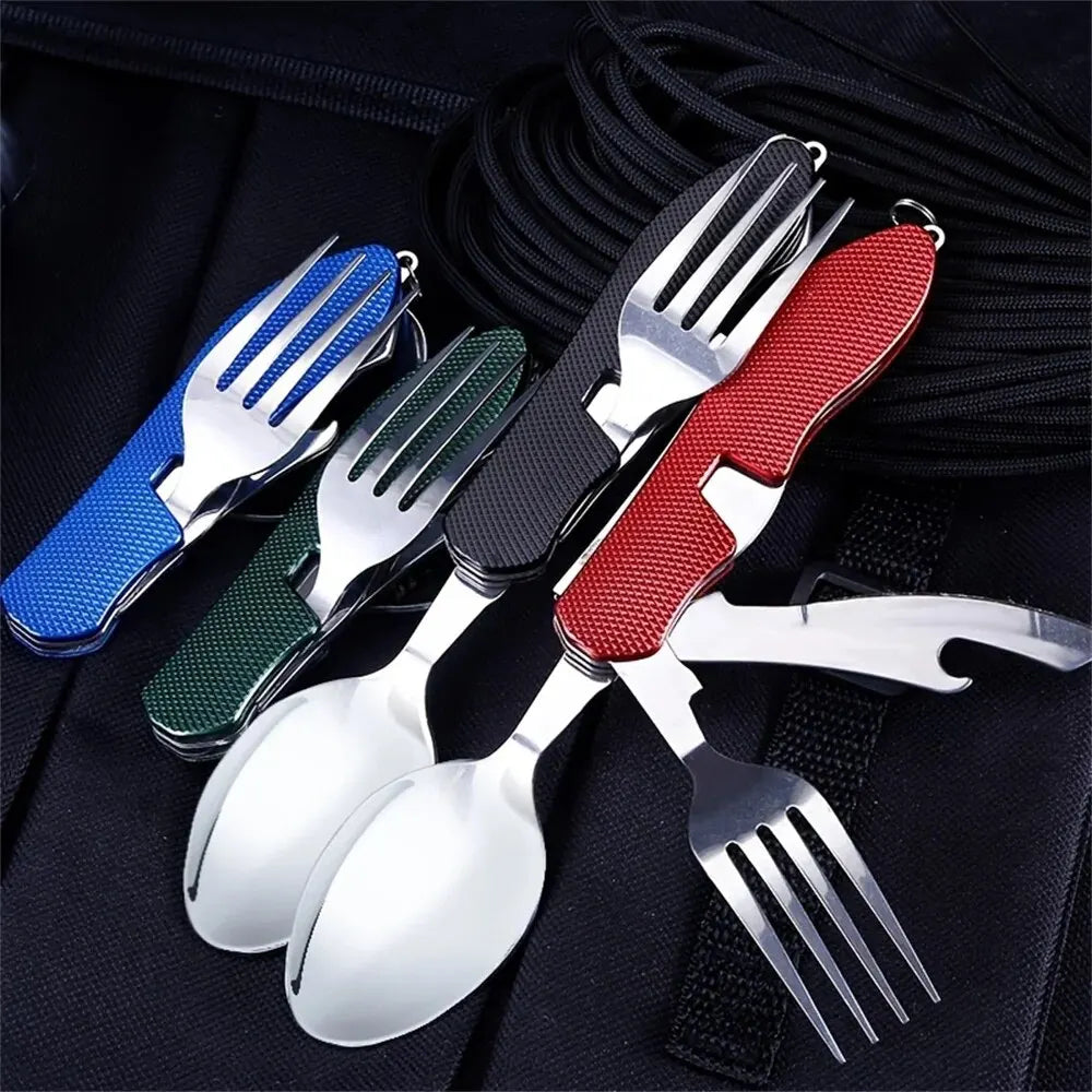 Foldable Camping Utensil Set Stainless Steel Knife Fork Spoon