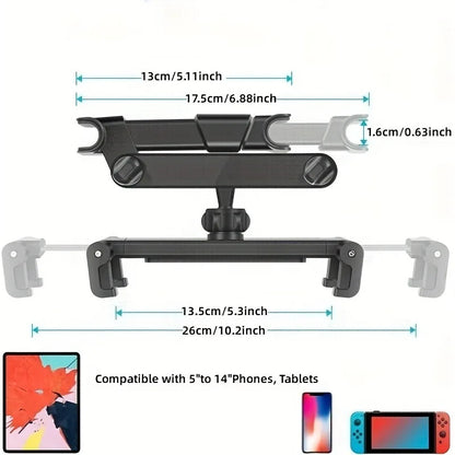Car Tablet Holder Headrest Mount Adjustable Stand For 5 To 12.9 Inch Devices