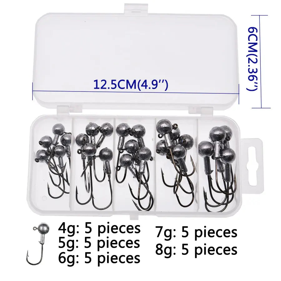 JYJ a box 1g 1.5g 2g 3g 3.5g fishing hook jig round head hook with mix colors , fishing tackle hook for soft grub worm baits