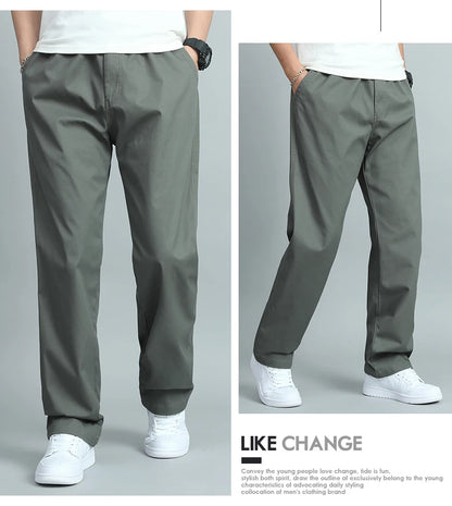Mens Cotton Relaxed Jogger Pants Big Size Elastic Waist Drawstring Casual