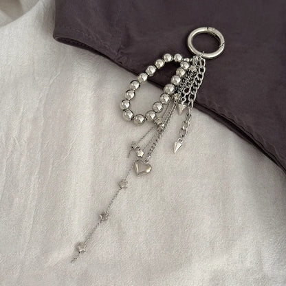 Pearl Beaded Keychain With Peach Heart Bead And Zinc Alloy Chain