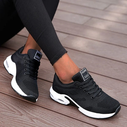 Women Mesh Breathable Platform Casual Sneakers Lace Up Running Shoes Rubber Sole