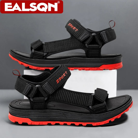 Men's Open Toe Sandals Breathable Casual Beach Shoes Black EVA Insole