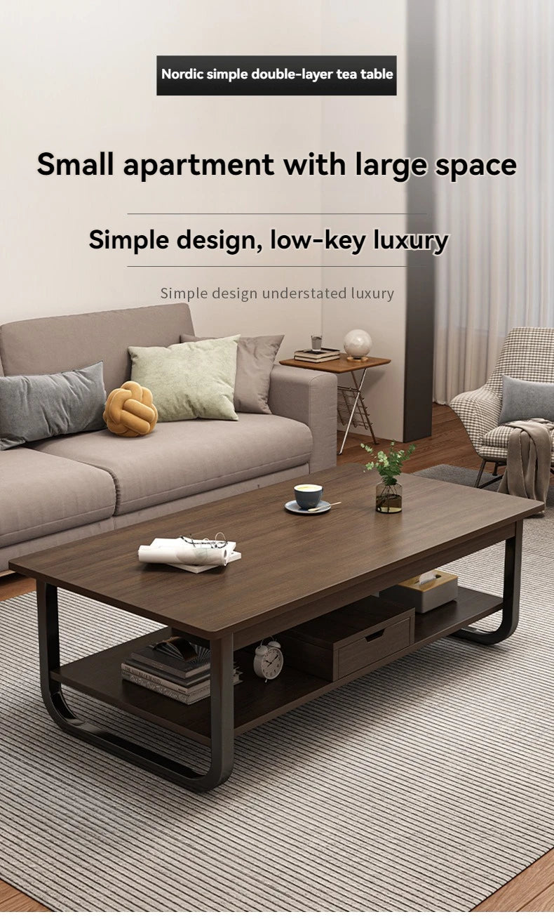 Modern minimalist coffee table, small apartment, living room, sofa, nearby balcony, tea table, rental room, rectangular tea tabl