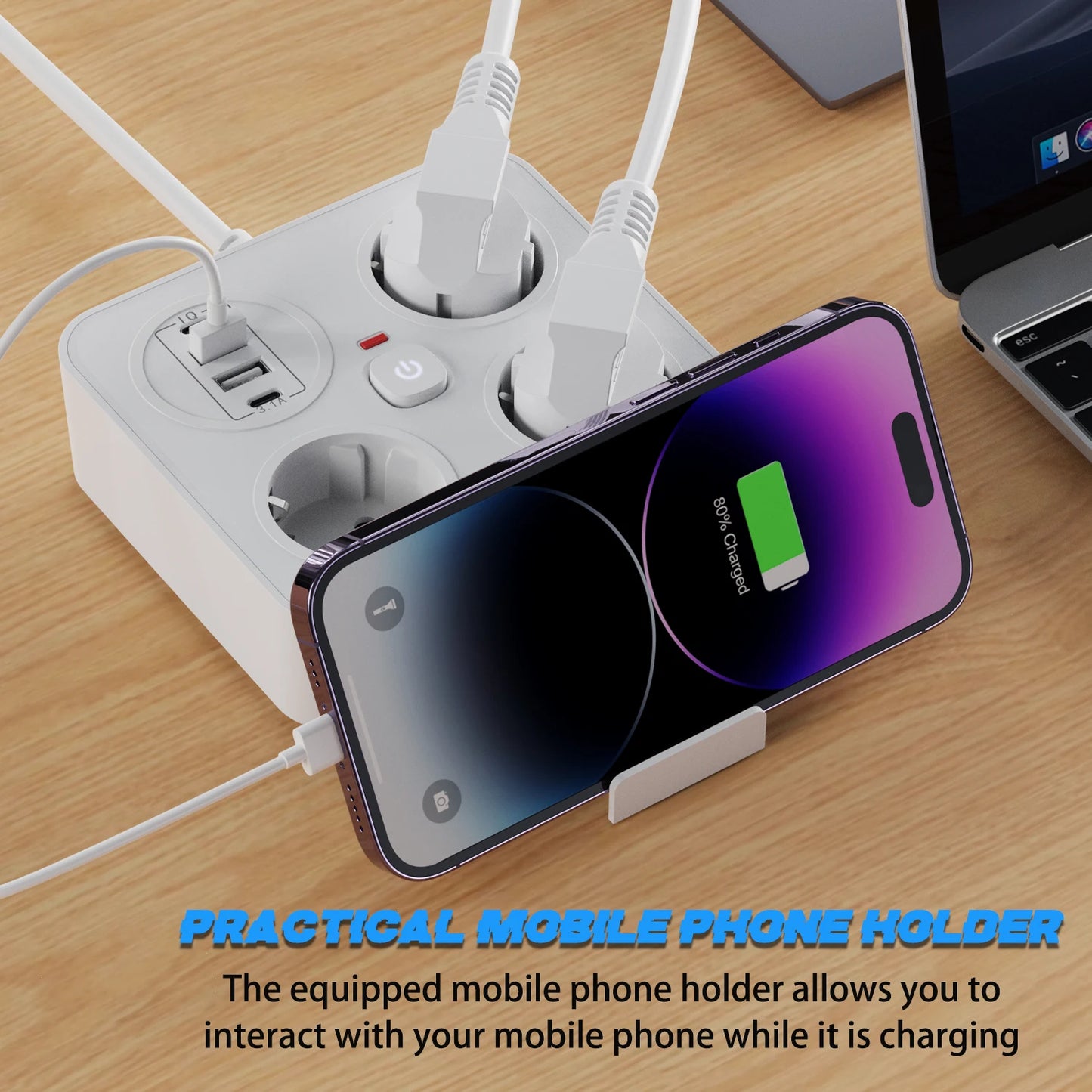 European plug extension cord power strip with 3AC+2USB-A+2USB-C with switch multi-contact socket 13A 250V 3250W surge protector