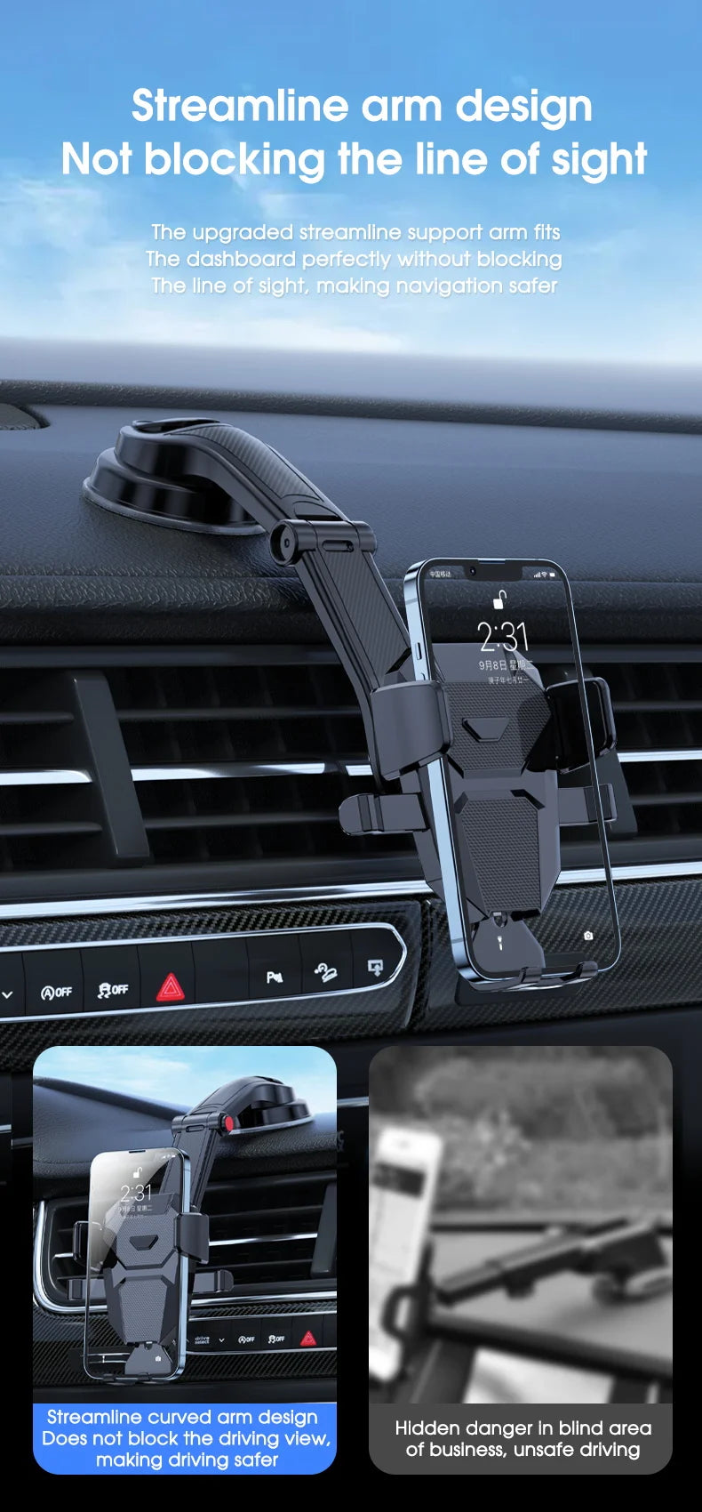Car Phone Holder Stand Gravity Dashboard Phone Holder Universial Mobile Phone Support For iPhone 13 12 Pro Xiaomi Samsung