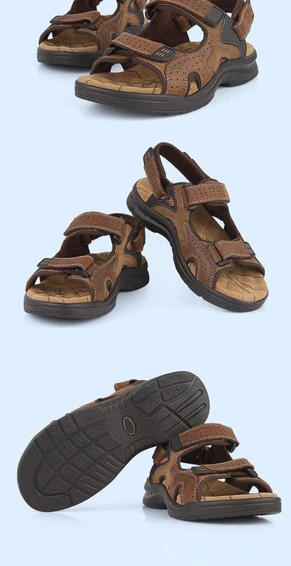 Mens Genuine Leather Sandals Lightweight Outdoor Casual