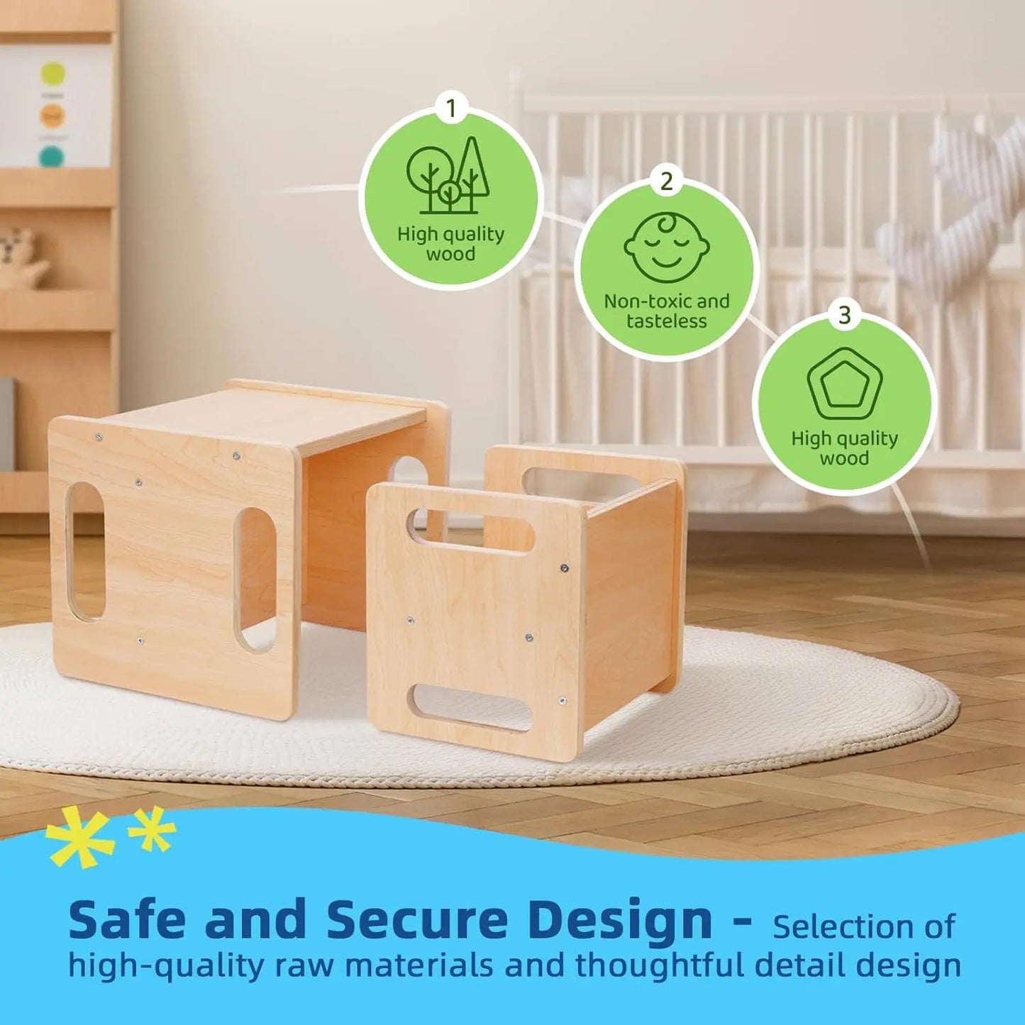 Weaning Table and Chair Set, Kids Activity Table and Chair Set with Fence for Read, Play Toys, Snack Time, Step Stool