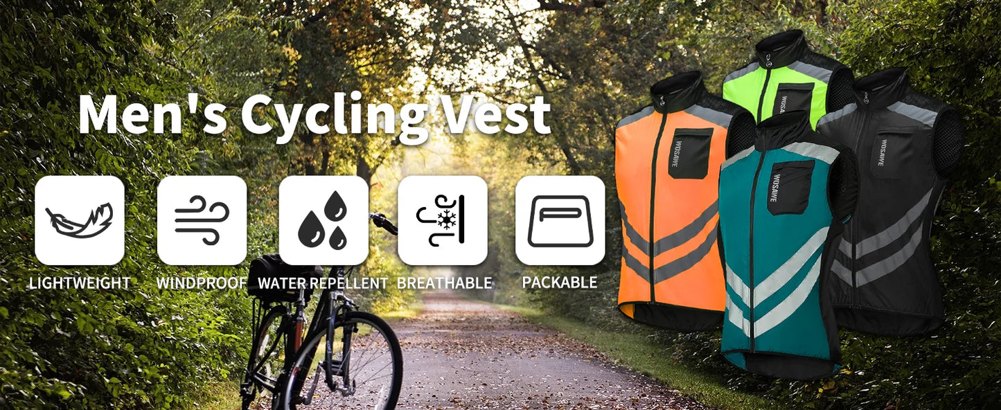 WOSAWE Men’s Cycling Windbreaker Jacket Waterproof Windproof Reflective Bike Coat Lightweight Outdoor Sports Apparel Portable