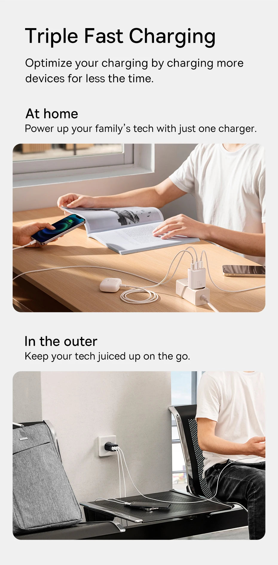 Baseus 17W USB Charger 3 USB Fast Charging Charger For iPhone Xiaomi Mobile Phone Portable Multiple Port Wall Charger EU Adapter