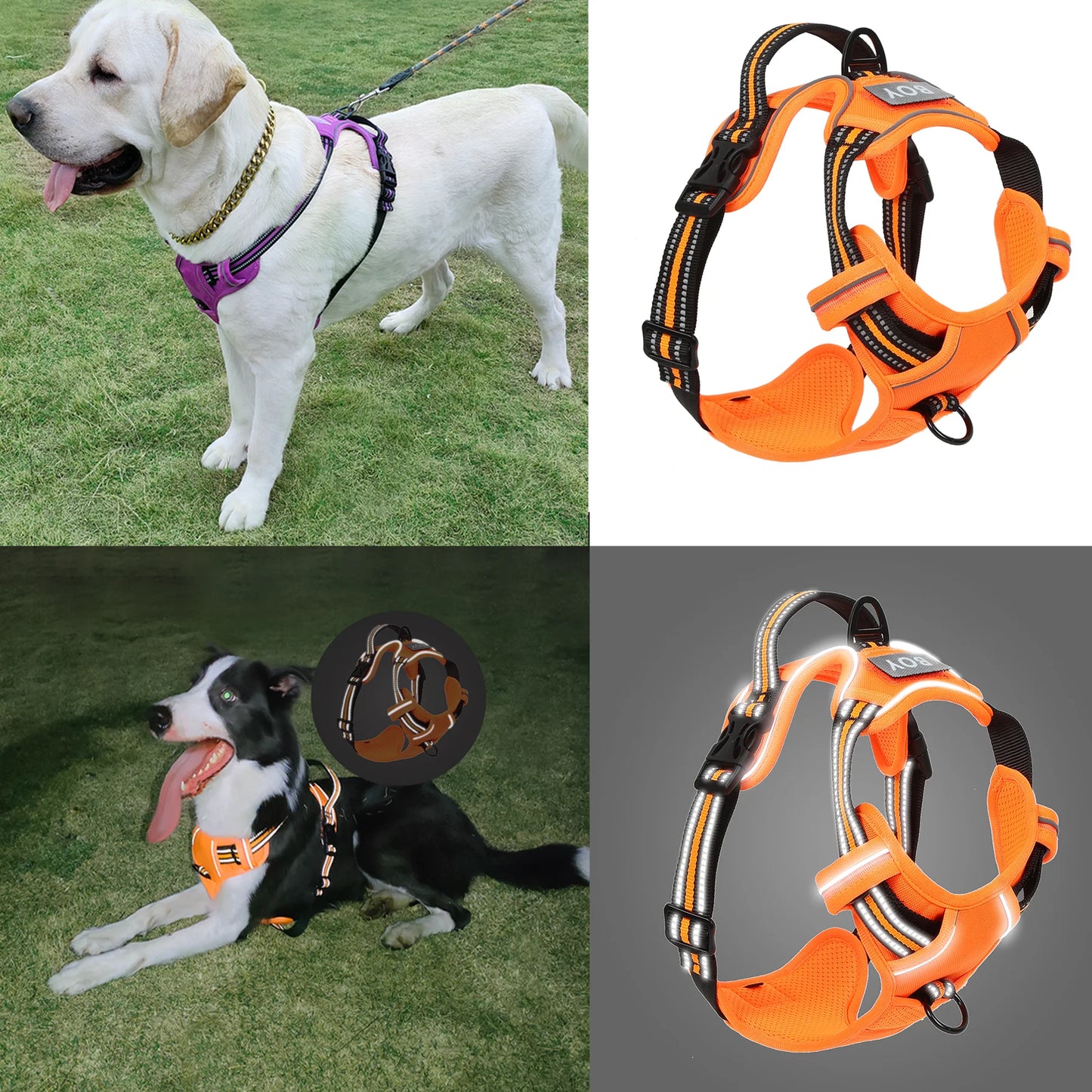 No Pull Dog Harness Front Clip Heavy Duty Reflective Easy Control Handle for Large Dog Walking