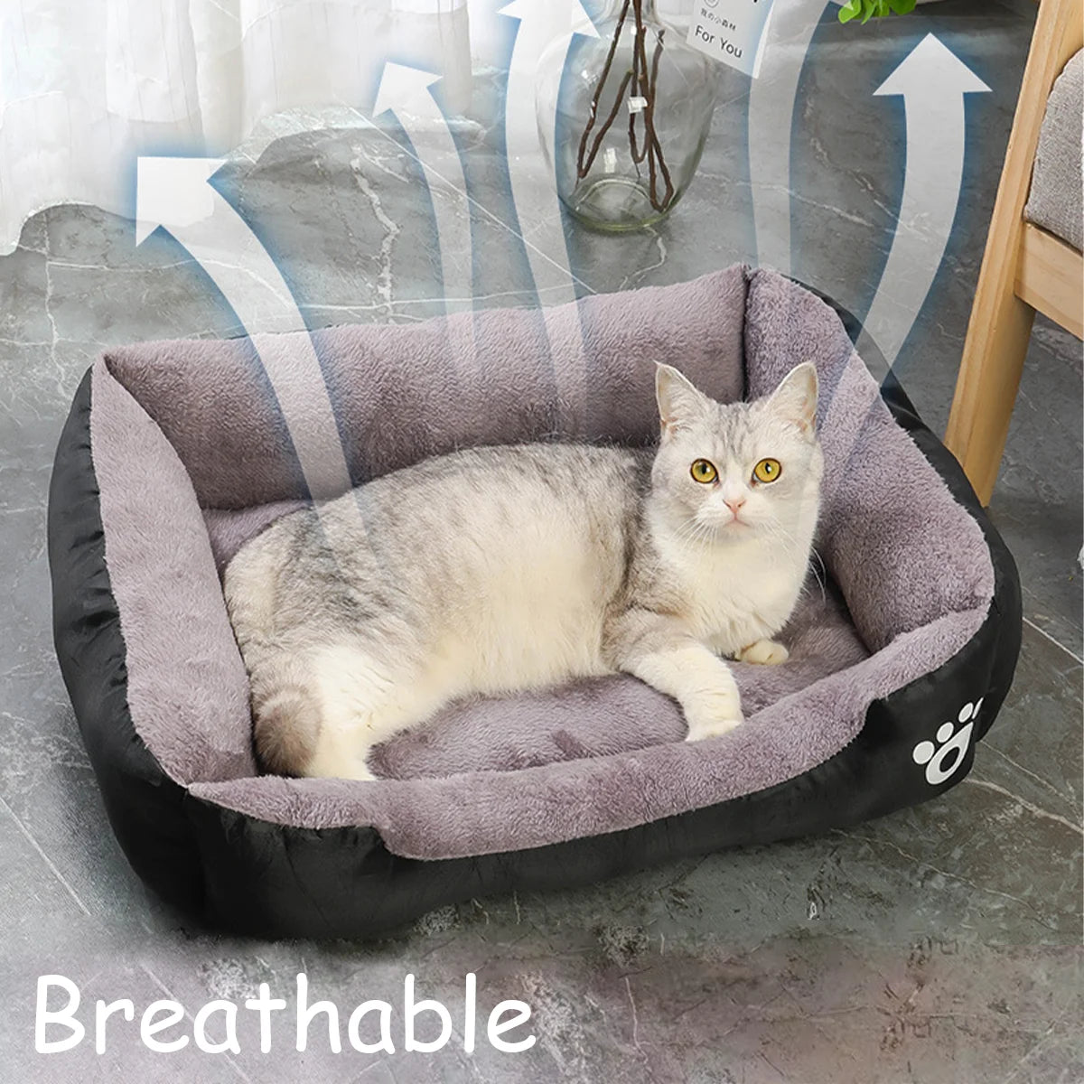 Color Square Winter Dog Bed – Soft Warm Pet House Mat, Waterproof Cat Bed